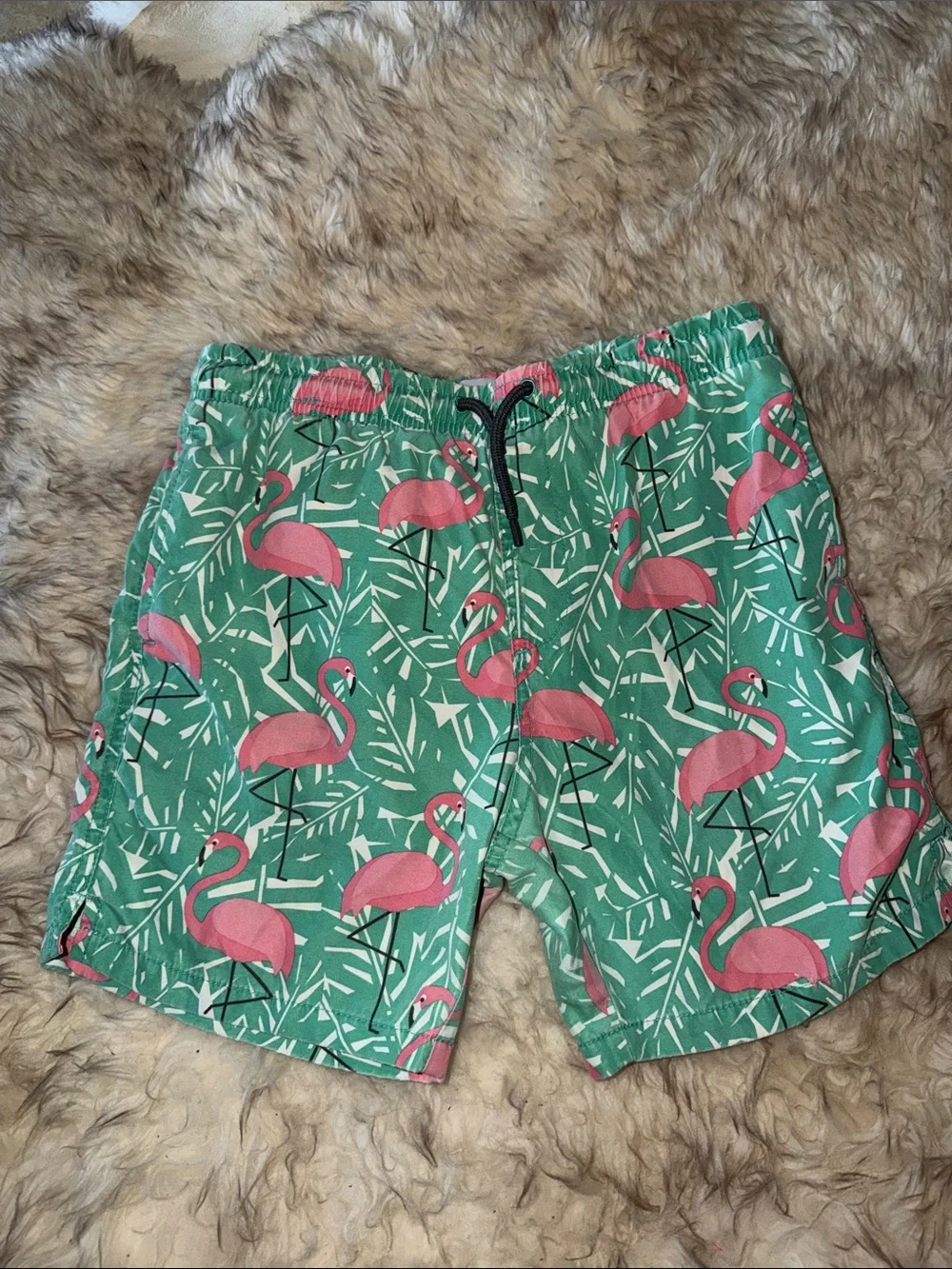 Ingear surfer Kids Mint Green Flamingo tropical Swim Trunks boardshorts 12/14
